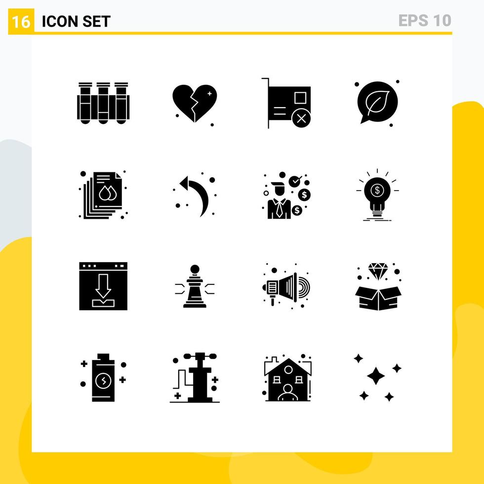 16 User Interface Solid Glyph Pack of modern Signs and Symbols of save green wedding chat hardware Editable Vector Design Elements