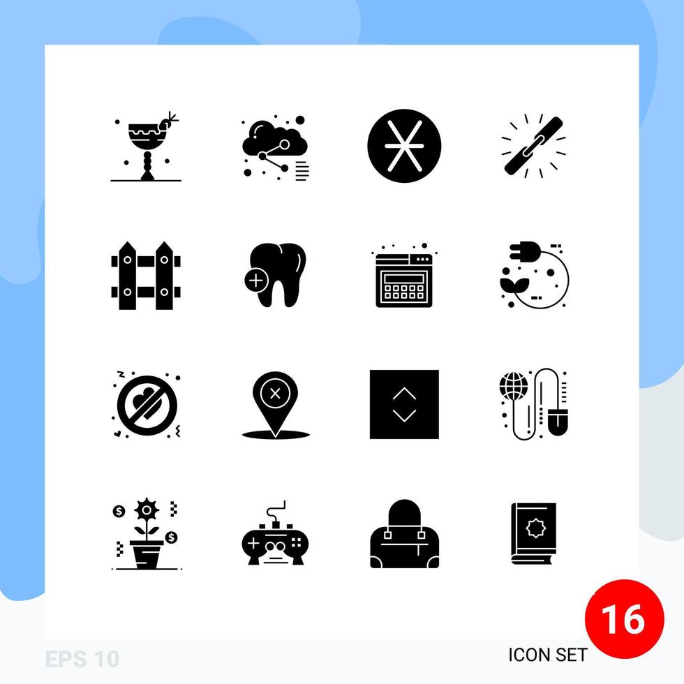 conjunto de 16 iconos de interfaz de usuario modernos símbolos signos para flor hipervínculo denario enlace de cadena elementos de diseño vectorial editables vector