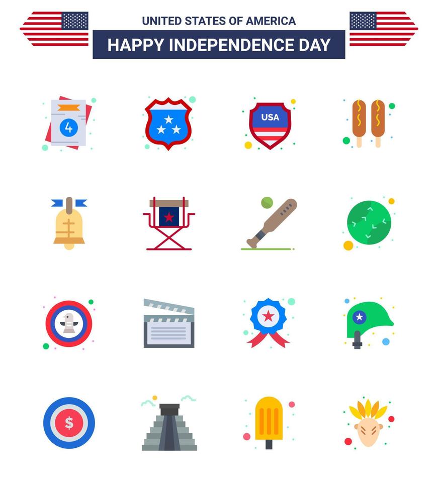 16 USA Flat Pack of Independence Day Signs and Symbols of american ball security food corn dog Editable USA Day Vector Design Elements