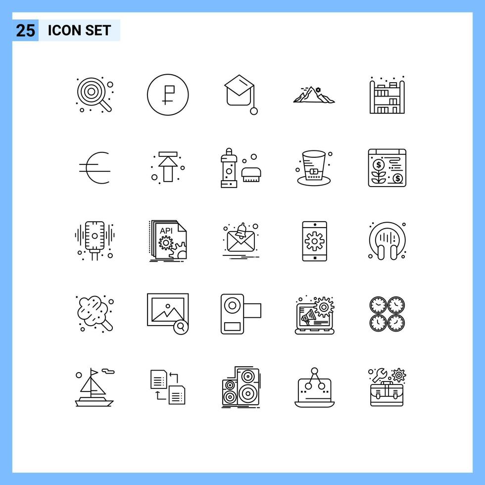 Pictogram Set of 25 Simple Lines of nature landscape finance mountain graduation hat Editable Vector Design Elements