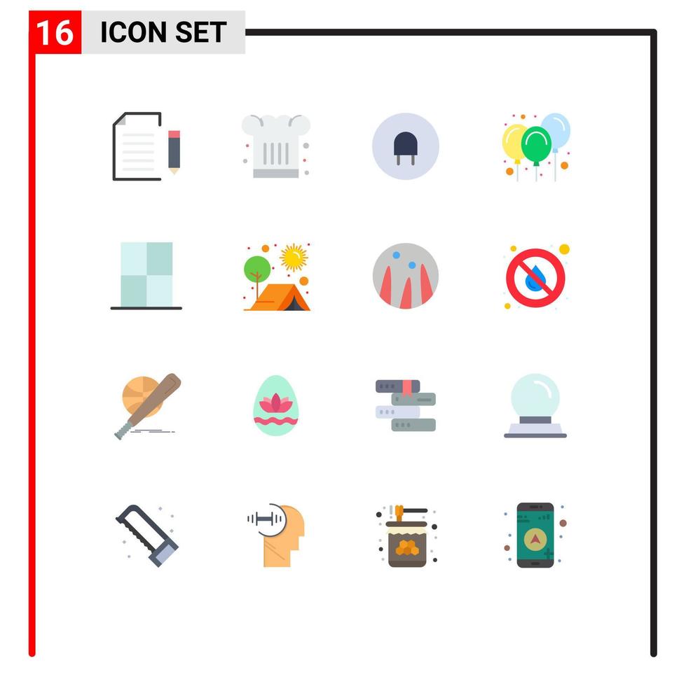 Group of 16 Flat Colors Signs and Symbols for furniture carnival cook air plug Editable Pack of Creative Vector Design Elements