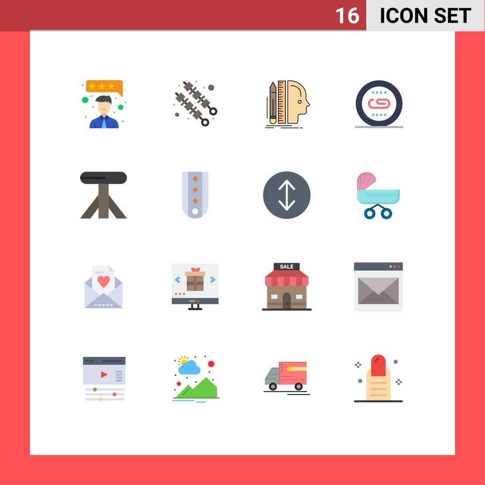 Group of 16 Flat Colors Signs and Symbols for furniture search ruler optimization linking Editable Pack of Creative Vector Design Elements