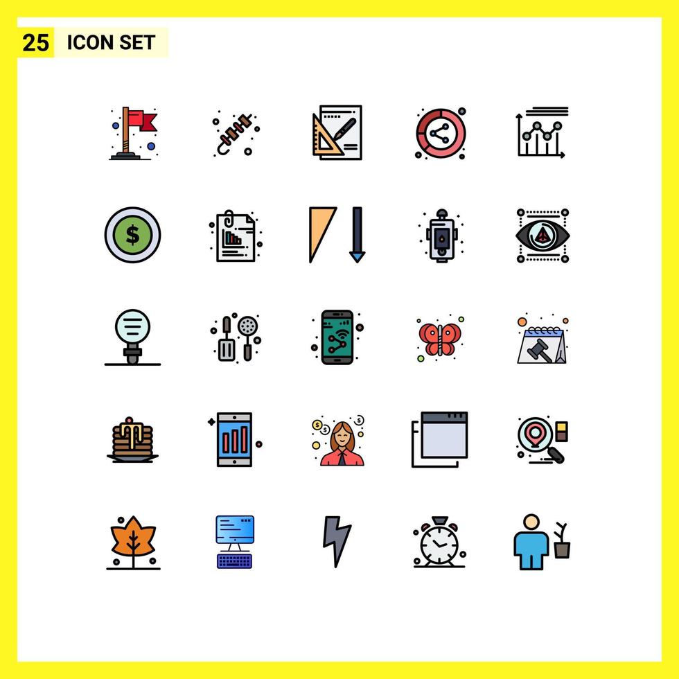 25 Thematic Vector Filled line Flat Colors and Editable Symbols of analytics lead graph data analysis Editable Vector Design Elements