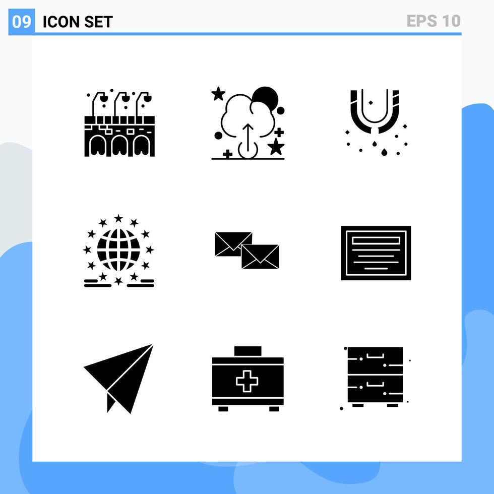 Modern 9 solid style icons Glyph Symbols for general use Creative Solid Icon Sign Isolated on White Background 9 Icons Pack Creative Black Icon vector background