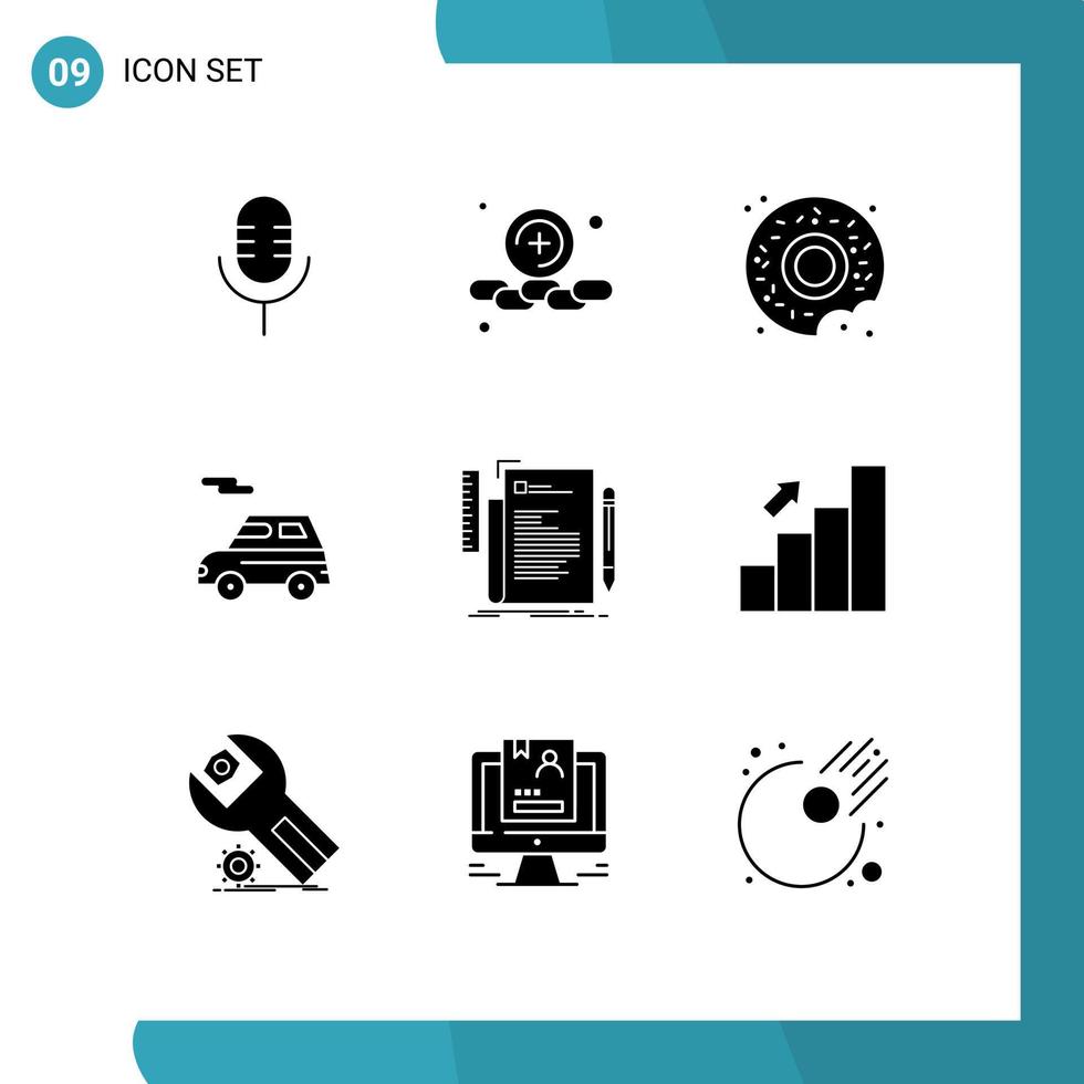 Editable Vector Line Pack of 9 Simple Solid Glyphs of programming coding food code transport Editable Vector Design Elements