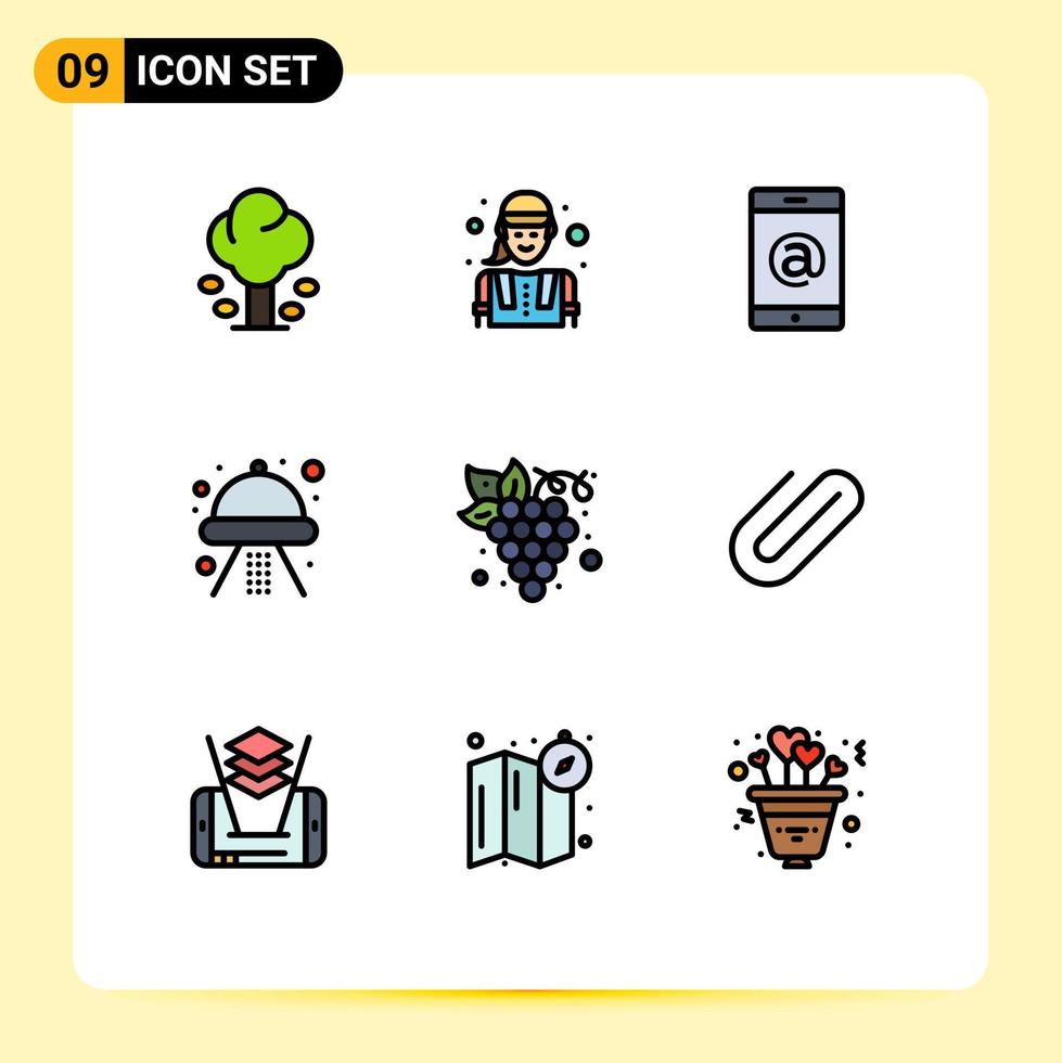 9 Thematic Vector Filledline Flat Colors and Editable Symbols of fruit ufo worker space craft Editable Vector Design Elements