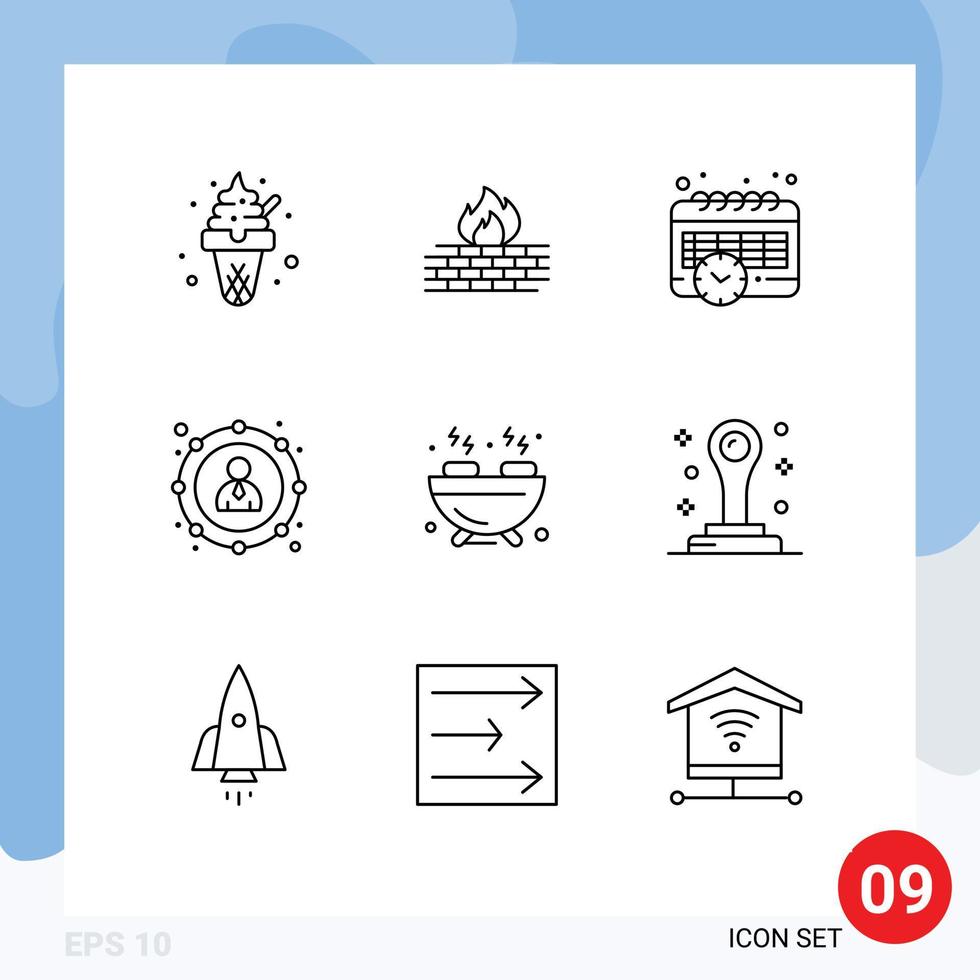 Pictogram Set of 9 Simple Outlines of food money security leader banking Editable Vector Design Elements