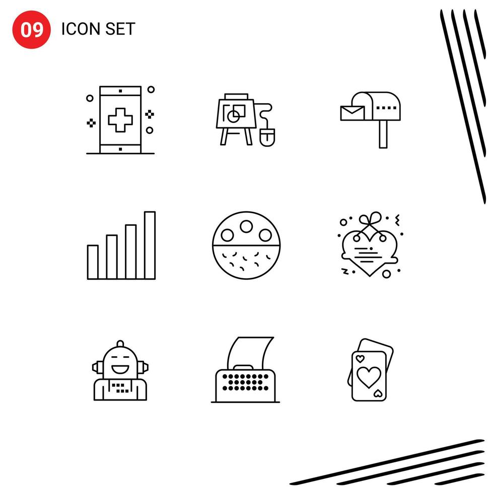 Modern Set of 9 Outlines and symbols such as bone signal education interface box Editable Vector Design Elements