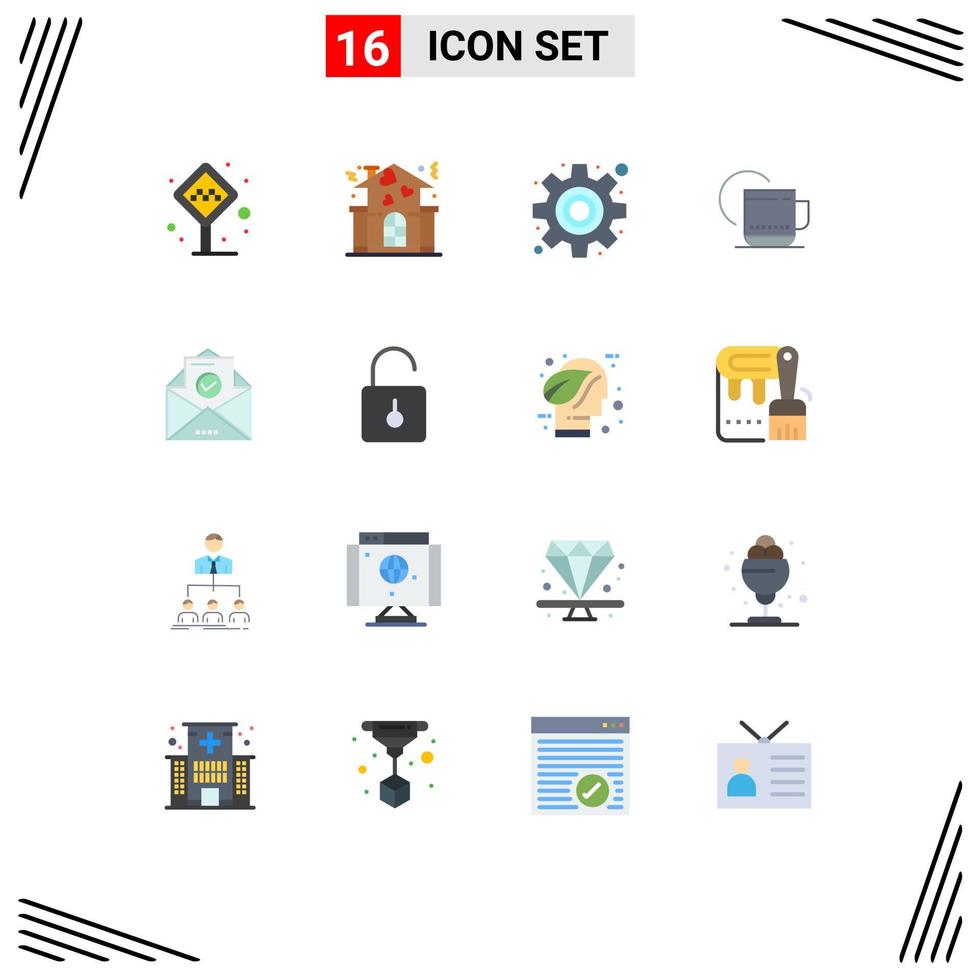 Mobile Interface Flat Color Set of 16 Pictograms of email service people hotel tea Editable Pack of Creative Vector Design Elements