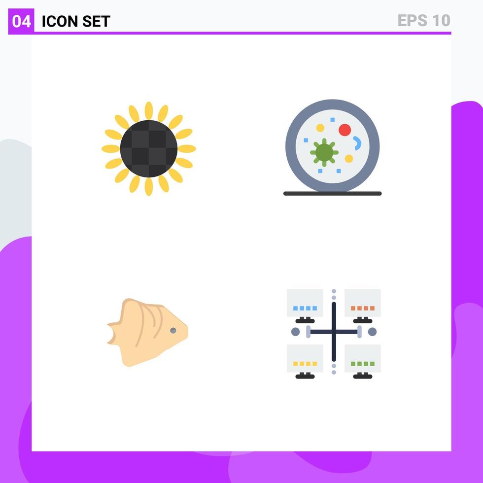 4 Universal Flat Icons Set for Web and Mobile Applications harvest coral vegetables microorganisms schooling Editable Vector Design Elements