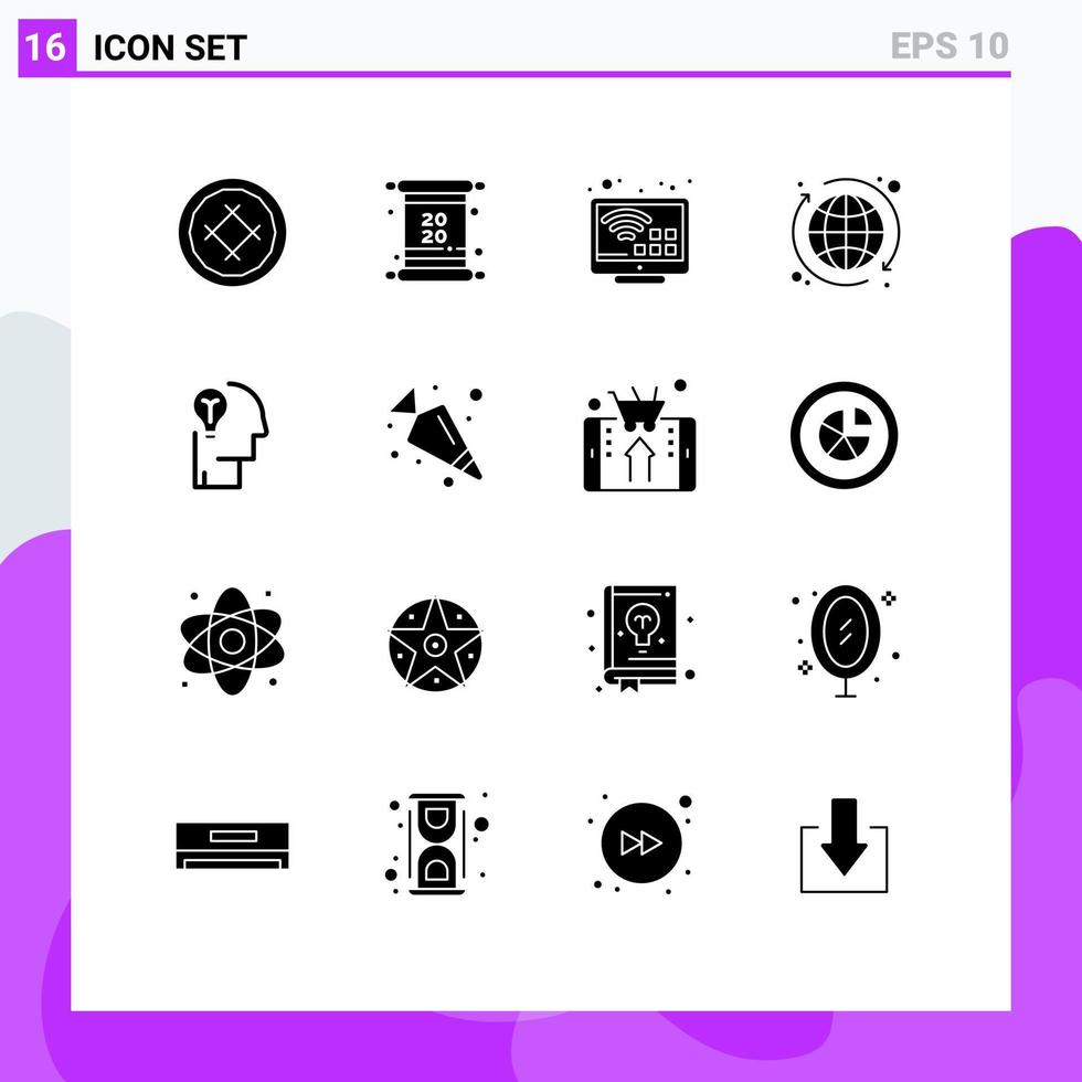 User Interface Pack of 16 Basic Solid Glyphs of bulb internet invoice globe tv Editable Vector Design Elements