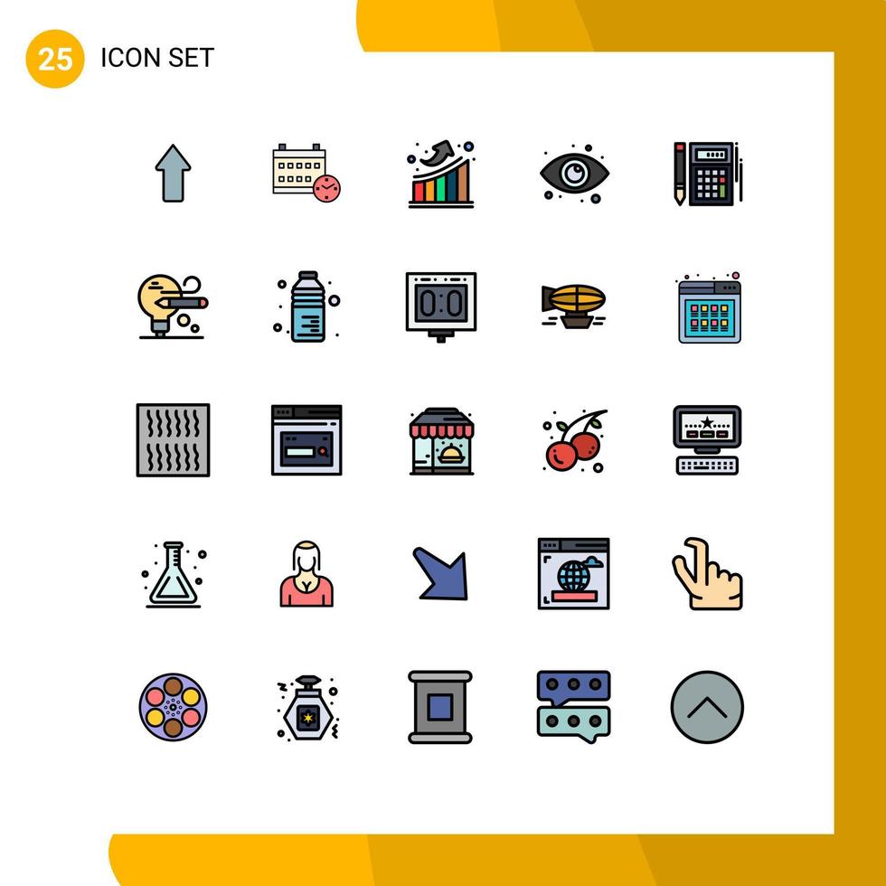 grupo de 25 colores planos de líneas llenas modernas establecidos para elementos de diseño de vectores editables de ojos de gráfico web calc