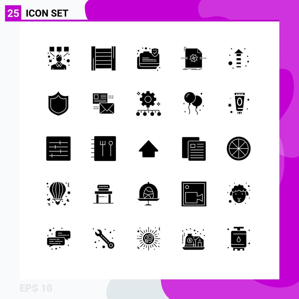 25 Solid Glyph concept for Websites Mobile and Apps up arrow data secure processing file Editable Vector Design Elements