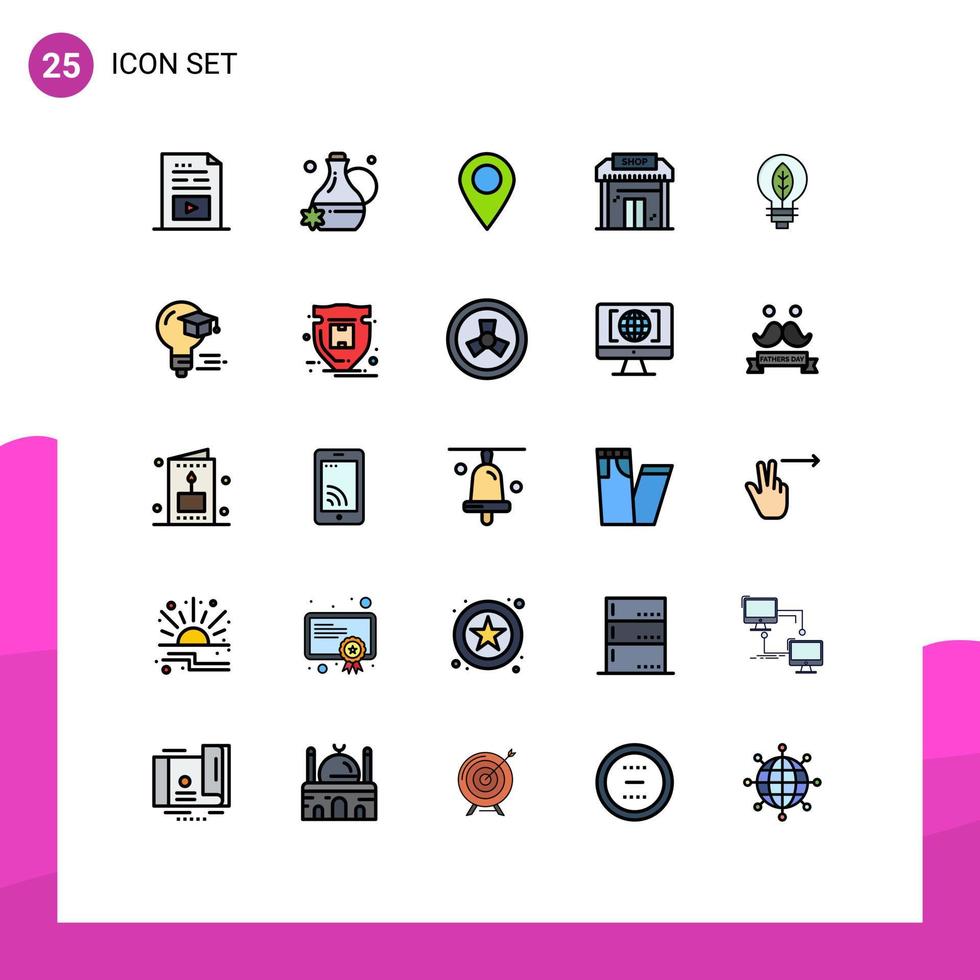 Pictogram Set of 25 Simple Filled line Flat Colors of nature market location education building Editable Vector Design Elements