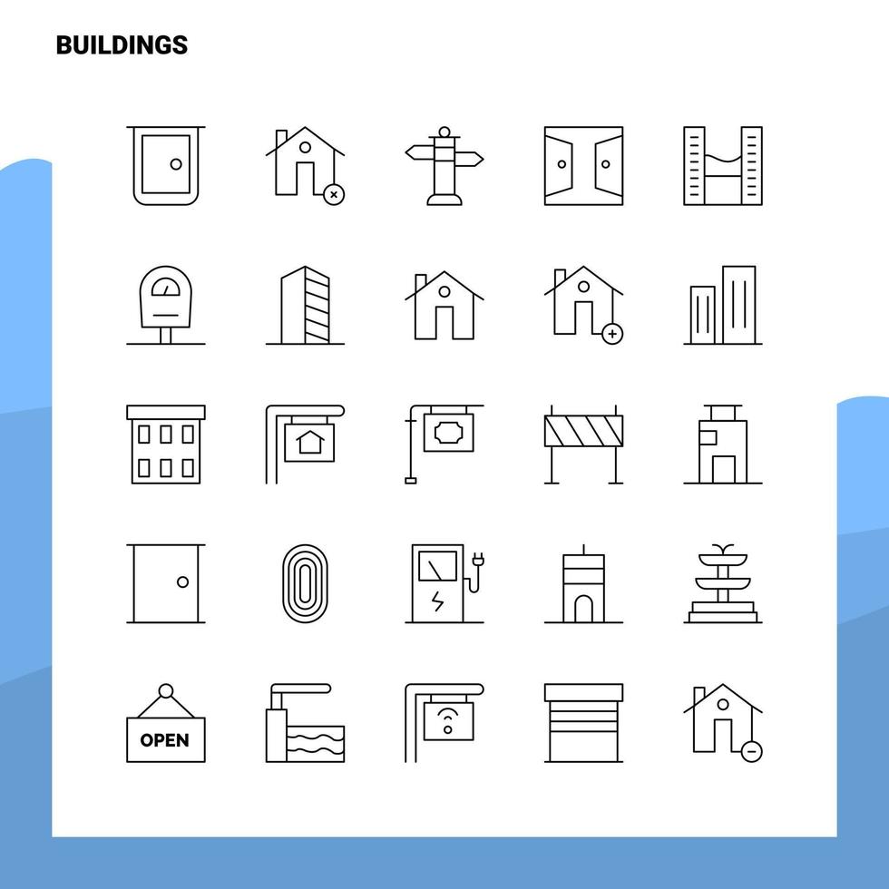 Set of Buildings Line Icon set 25 Icons Vector Minimalism Style Design Black Icons Set Linear pictogram pack