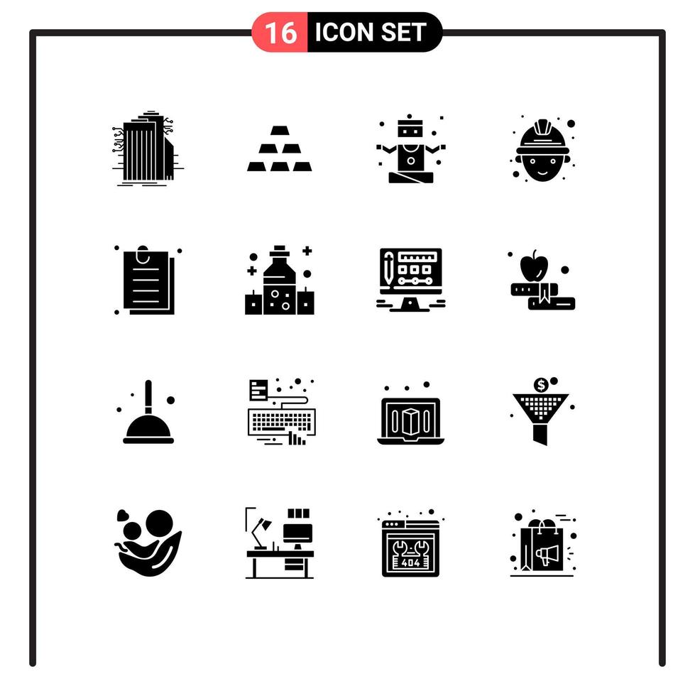 Pack of 16 creative Solid Glyphs of interface worker stack miner yoga Editable Vector Design Elements