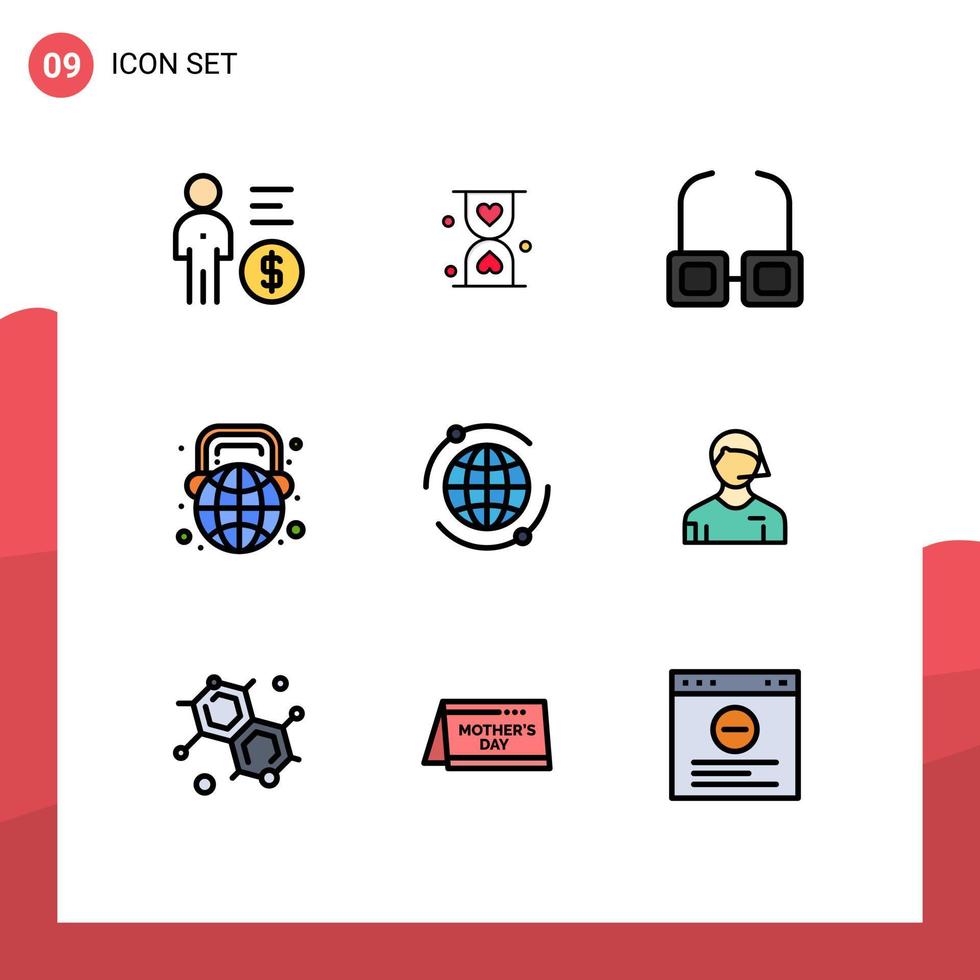 Set of 9 Modern UI Icons Symbols Signs for headphone learning hour globe view Editable Vector Design Elements