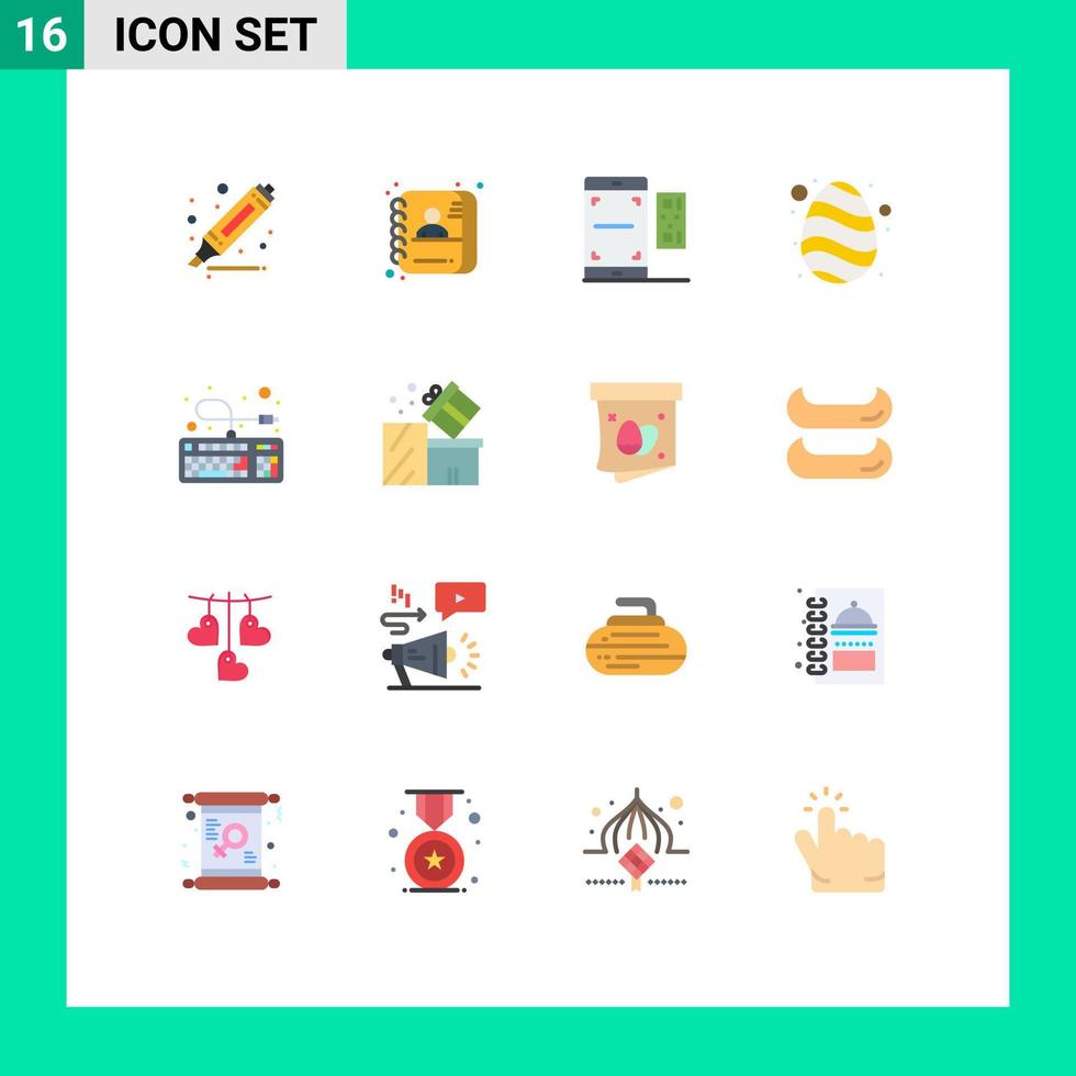 Mobile Interface Flat Color Set of 16 Pictograms of keyboard spring qr nature easter Editable Pack of Creative Vector Design Elements