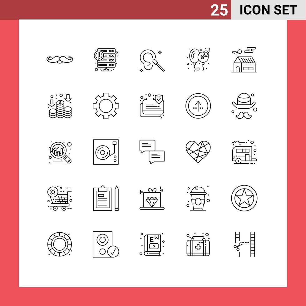 Pictogram Set of 25 Simple Lines of love day service balloon cleaning Editable Vector Design Elements