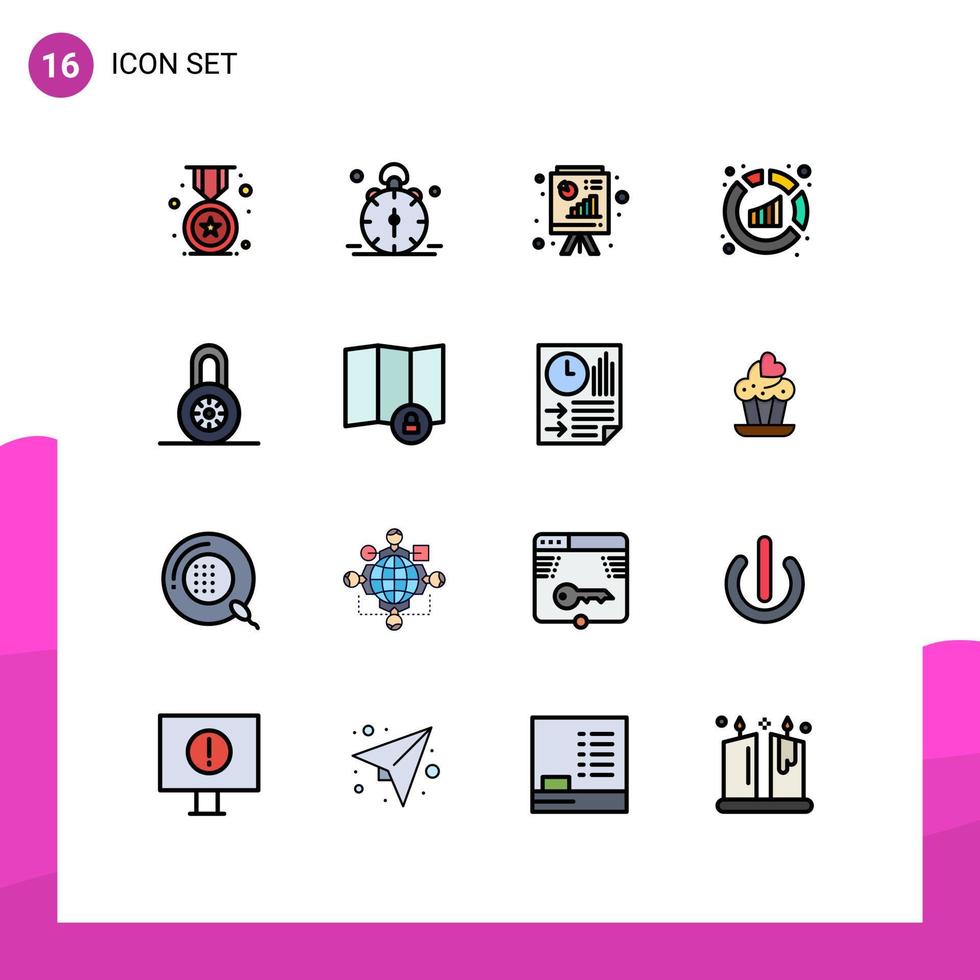 16 User Interface Flat Color Filled Line Pack of modern Signs and Symbols of lock sales alert report business report Editable Creative Vector Design Elements