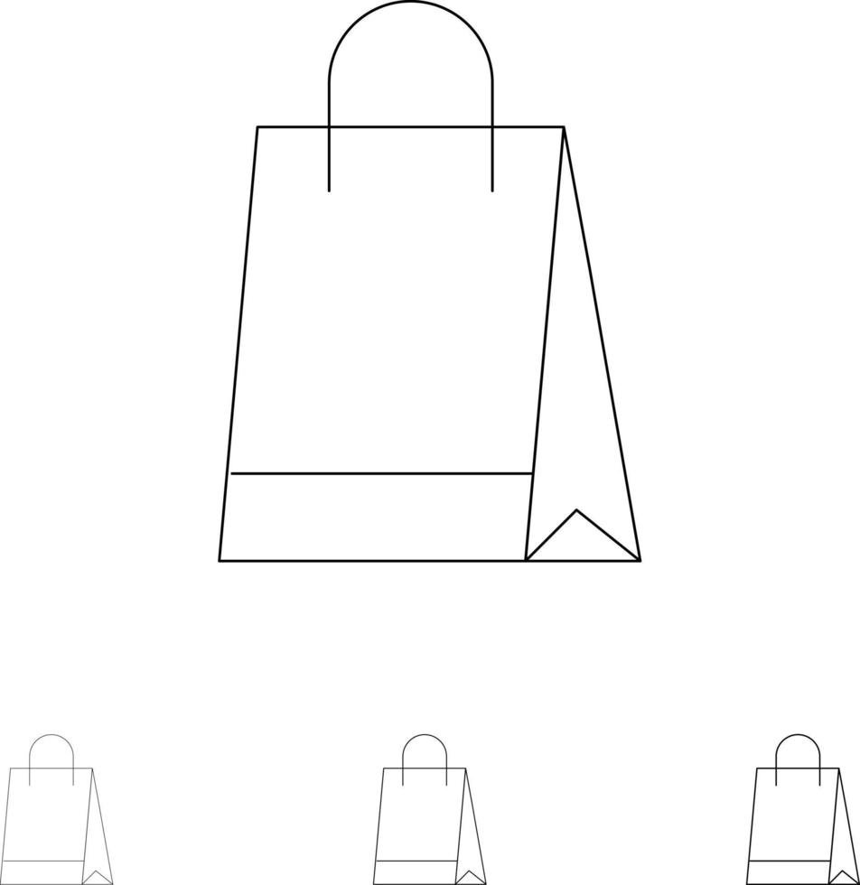 Bag Handbag Shopping Buy Bold and thin black line icon set vector