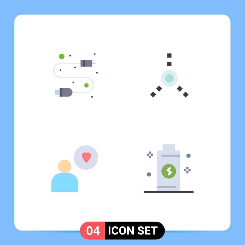 4 Universal Flat Icons Set for Web and Mobile Applications cable battery wire man energy Editable Vector Design Elements