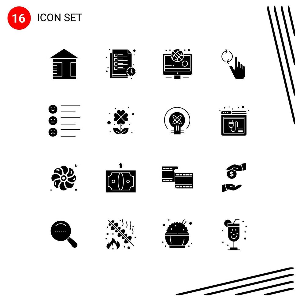 16 Universal Solid Glyph Signs Symbols of emojis list olympic format refresh Editable Vector Design Elements