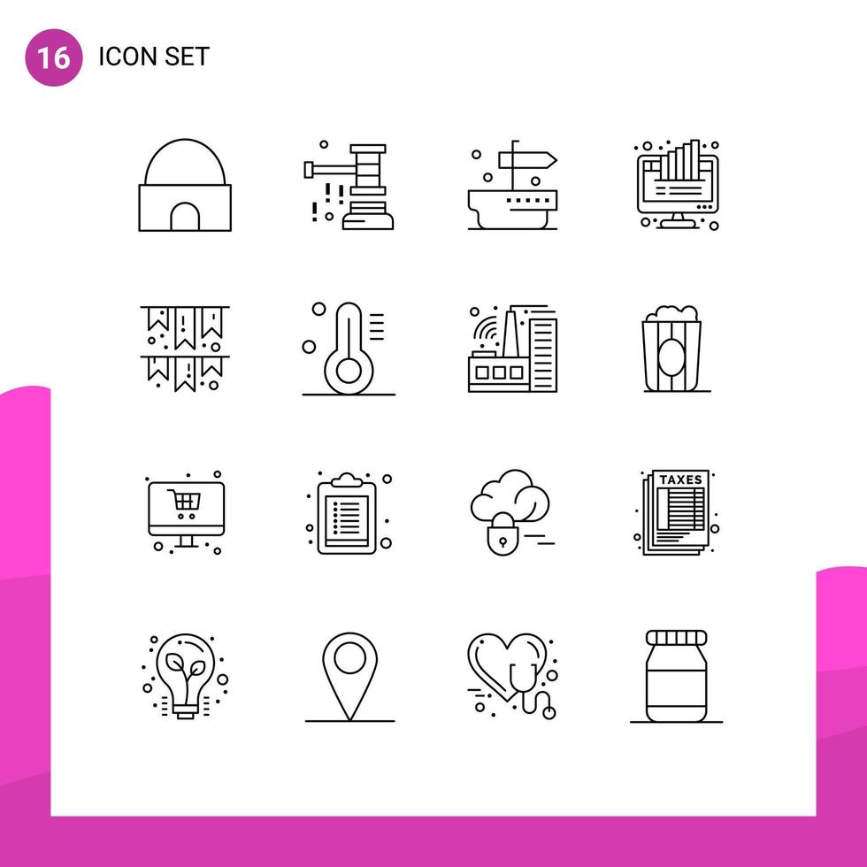 Outline Pack of 16 Universal Symbols of pie computer sale chart giving Editable Vector Design Elements