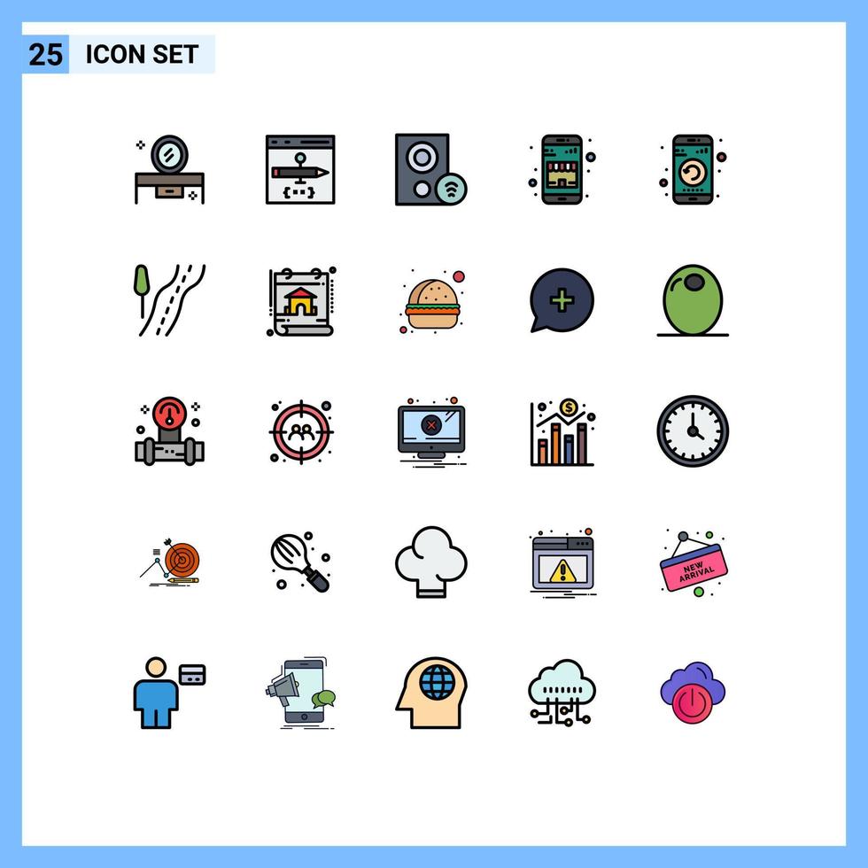 Mobile Interface Filled line Flat Color Set of 25 Pictograms of online shop buy develop signal gadget Editable Vector Design Elements