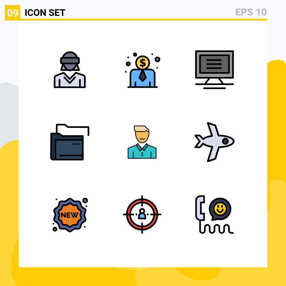 Universal Icon Symbols Group of 9 Modern Filledline Flat Colors of happy client computer avatar server Editable Vector Design Elements