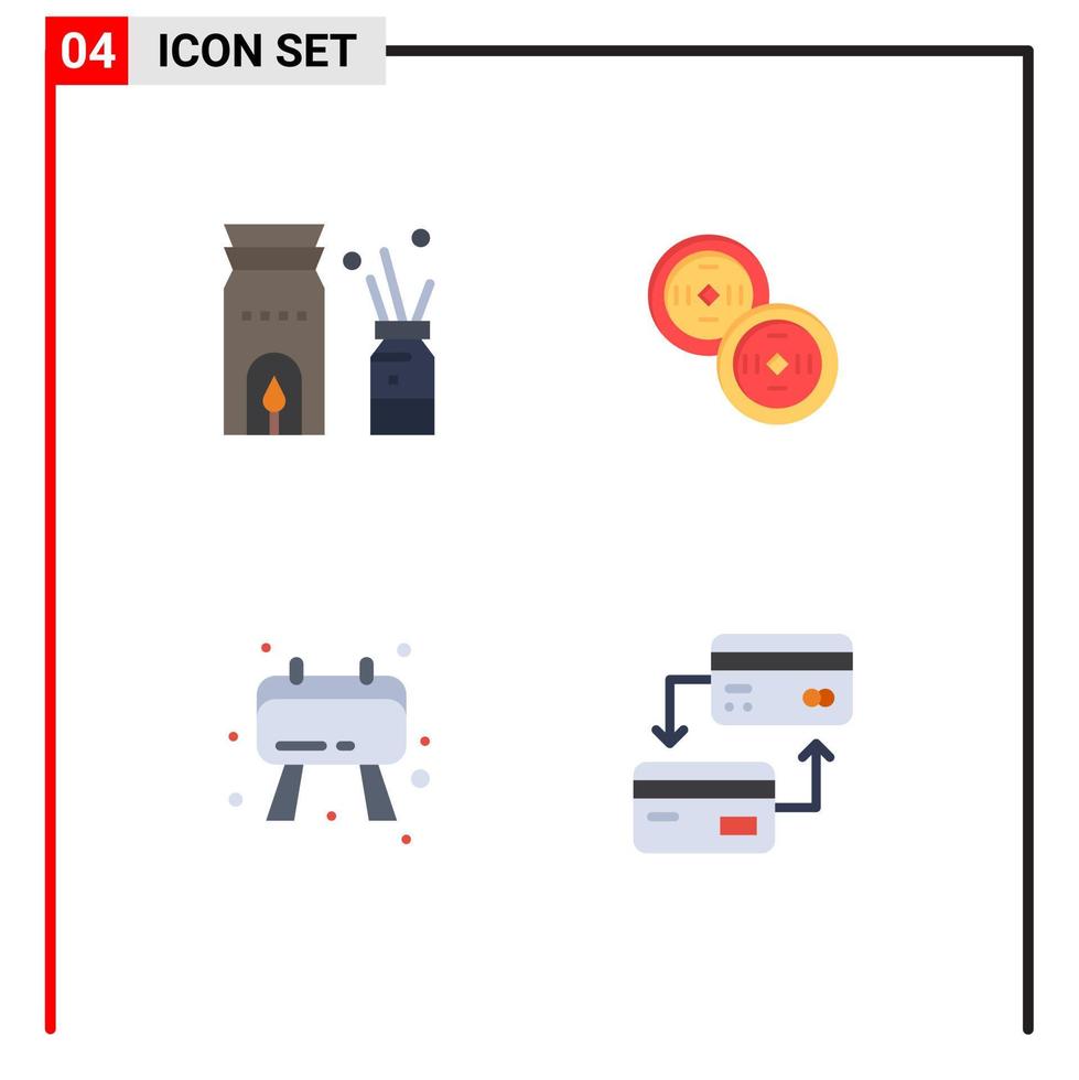 4 Flat Icon concept for Websites Mobile and Apps aromatherapy note scent chinese cash Editable Vector Design Elements