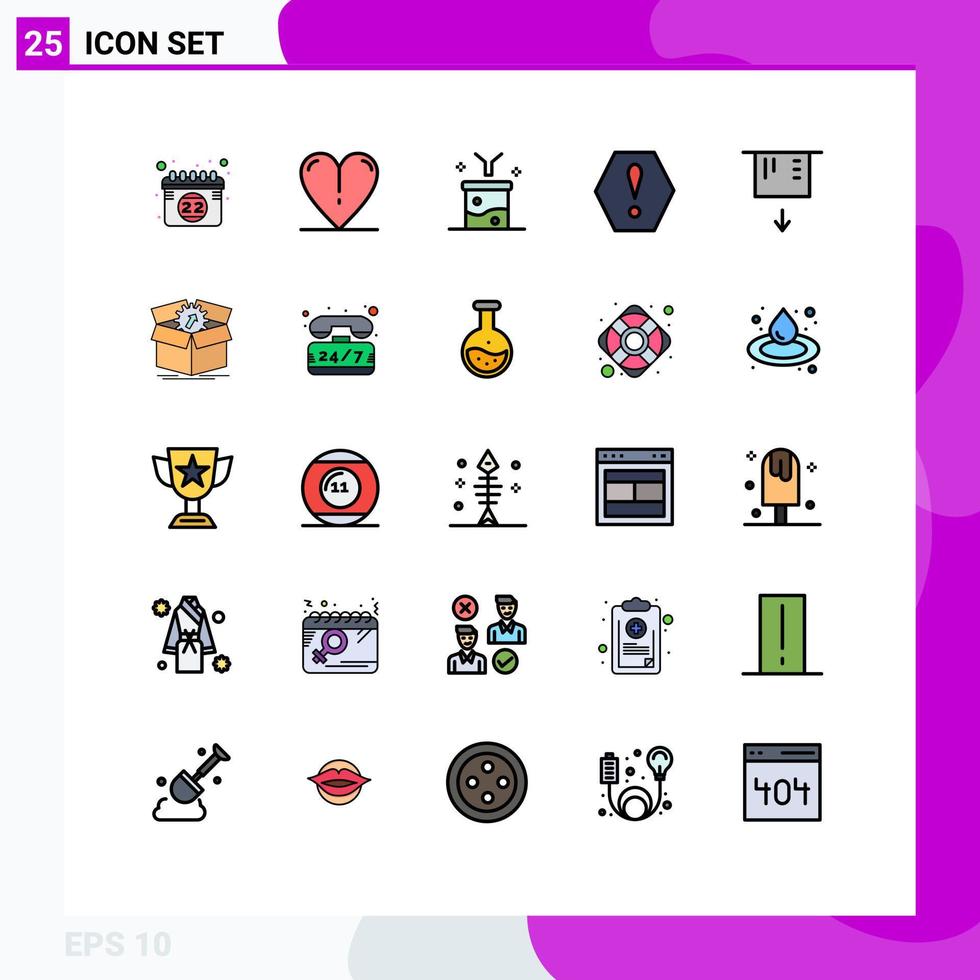 conjunto de pictogramas de 25 colores planos de línea llena simple de análisis de datos de cajero automático de dinero error de advertencia elementos de diseño de vector editables