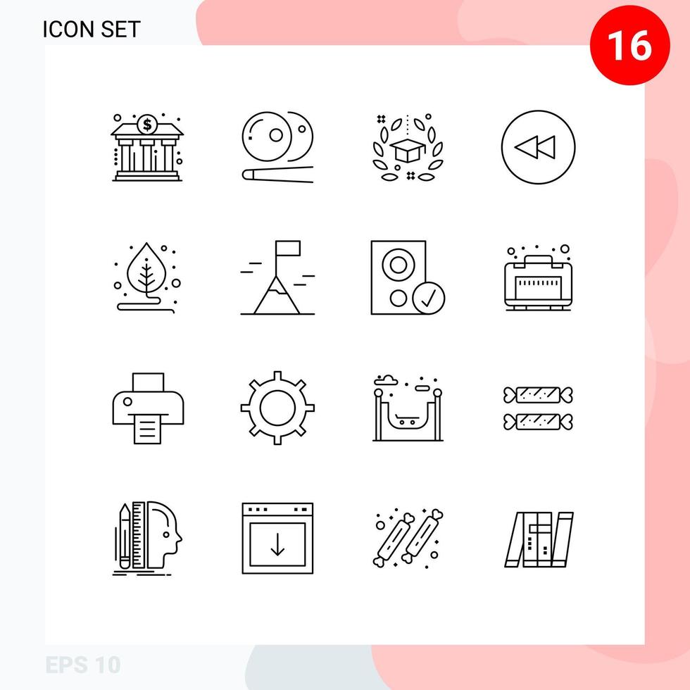 Stock Vector Icon Pack of 16 Line Signs and Symbols for leaf circle sports backward graduation Editable Vector Design Elements