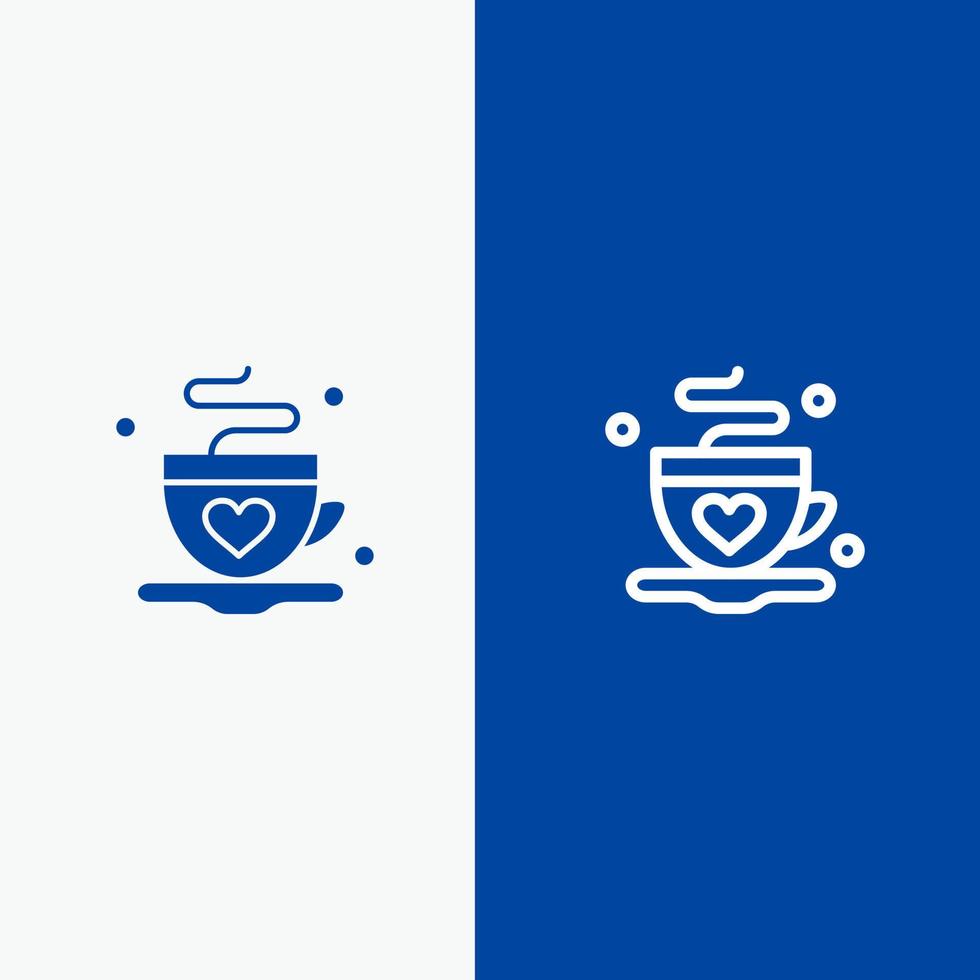Cup Coffee Tea Love Line and Glyph Solid icon Blue banner Line and Glyph Solid icon Blue banner vector