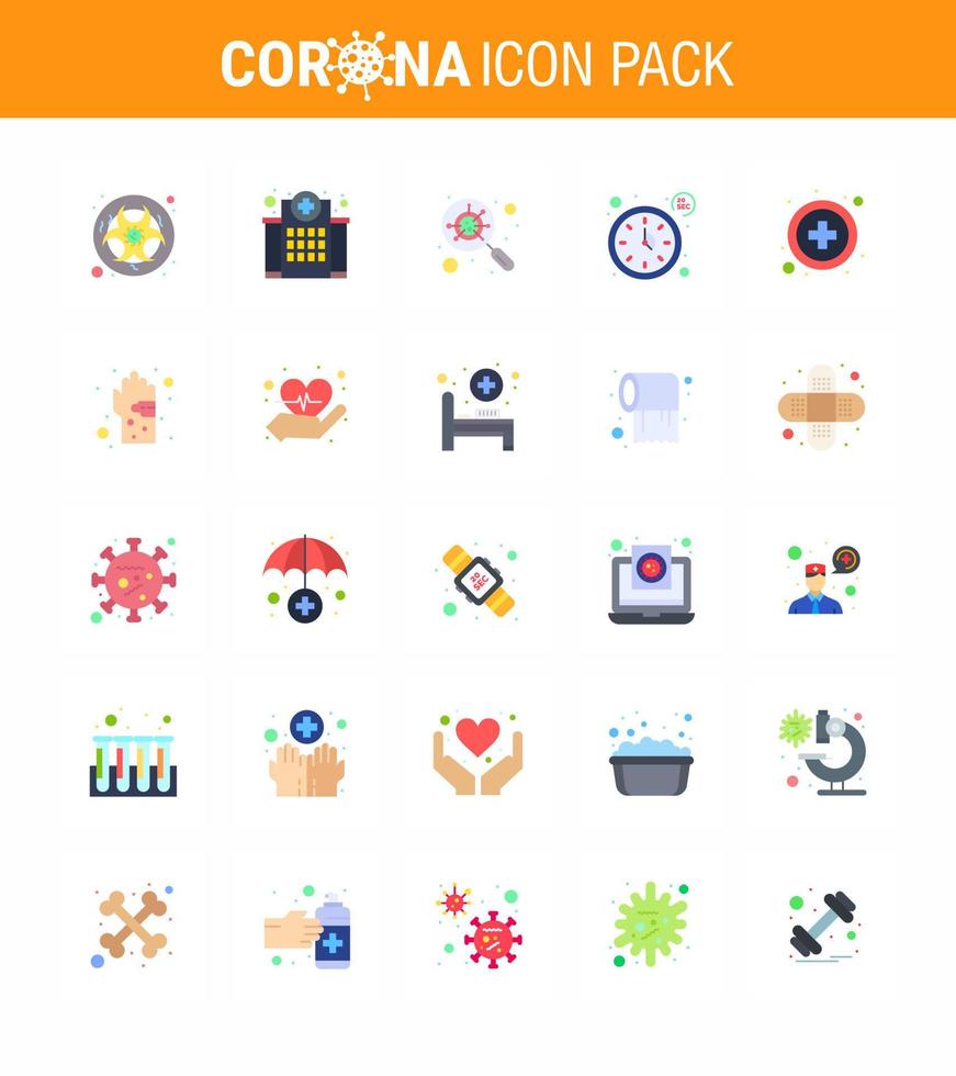 Simple Set of Covid19 Protection Blue 25 icon pack icon included timer seconds medical clock interfac viral coronavirus 2019nov disease Vector Design Elements