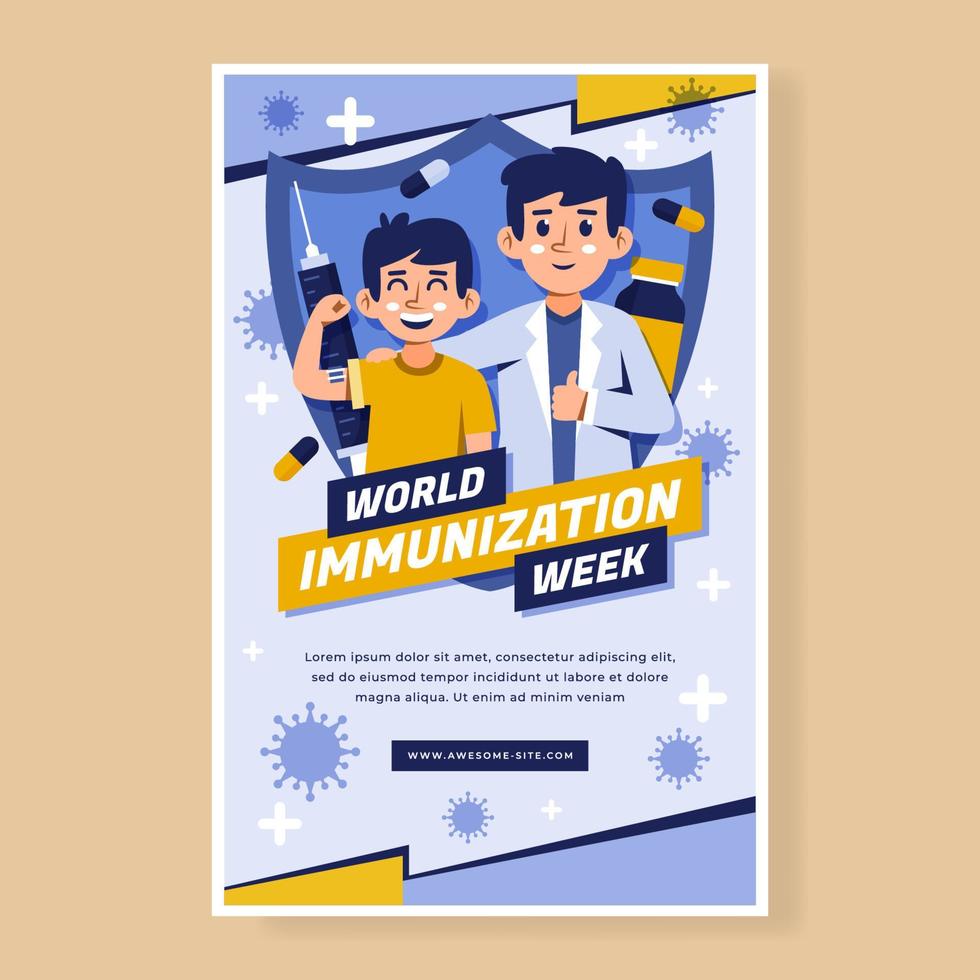 plantilla de póster de la semana mundial de inmunización vector