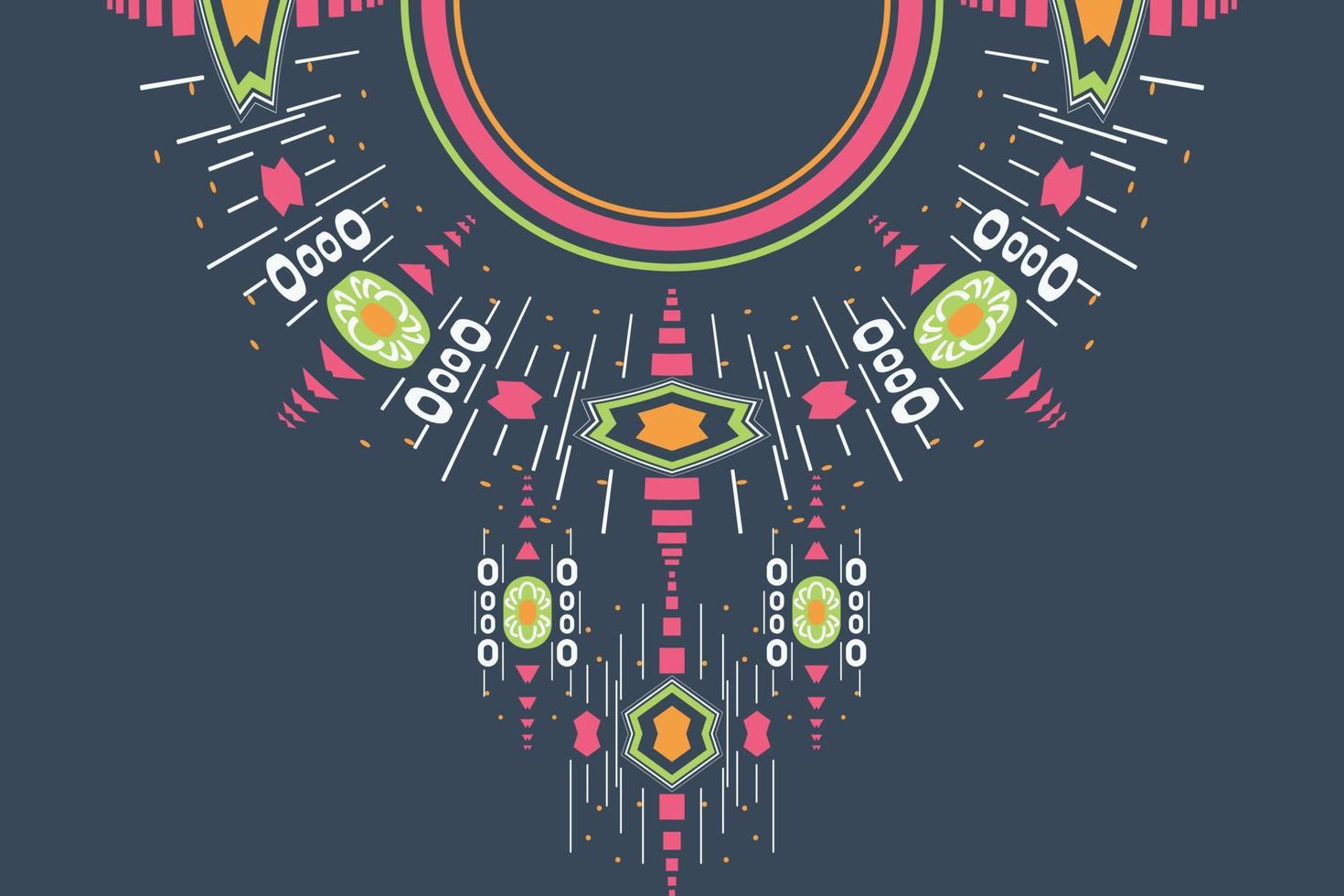 Kurti Neck Design Vector Motif A beautiful embroidery neckline design, round swirl motifs, geometrical pattern, and elements, Mughal digital artwork textile print on fabric, Illustration