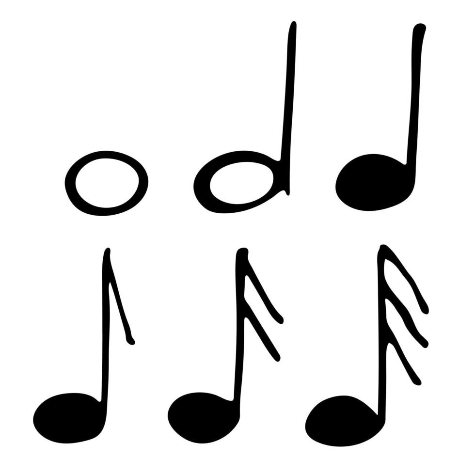 conjunto de garabatos de notas musicales. símbolo musical dibujado a mano. elementos para impresión, web, diseño, decoración, logotipo vector