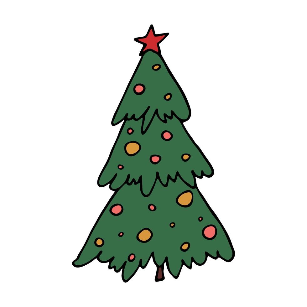 clipart dibujado a mano del árbol de navidad. garabato de abeto. elemento único para tarjeta, impresión, web, diseño, decoración vector