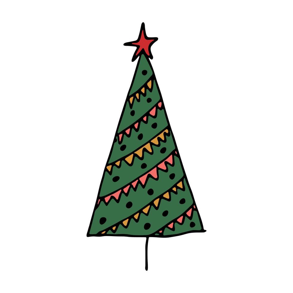 clipart dibujado a mano del árbol de navidad. garabato de abeto. elemento único para tarjeta, impresión, web, diseño, decoración vector