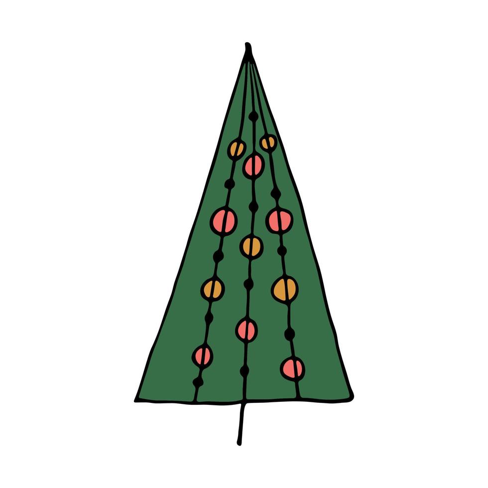 clipart dibujado a mano del árbol de navidad. garabato de abeto. elemento único para tarjeta, impresión, web, diseño, decoración vector