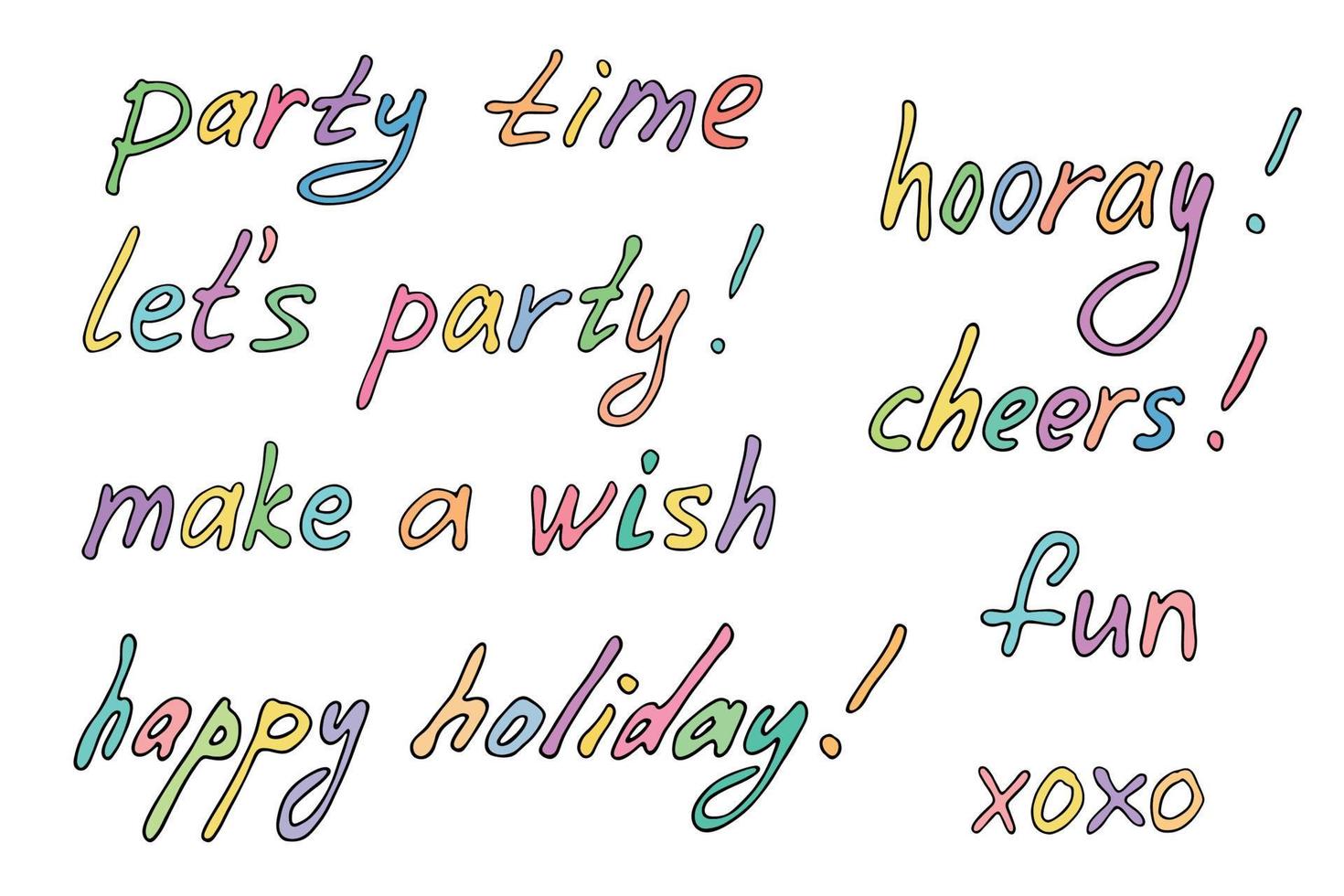 Hand drawn colorful lettering. Cute party doodle. Holiday clipart vector