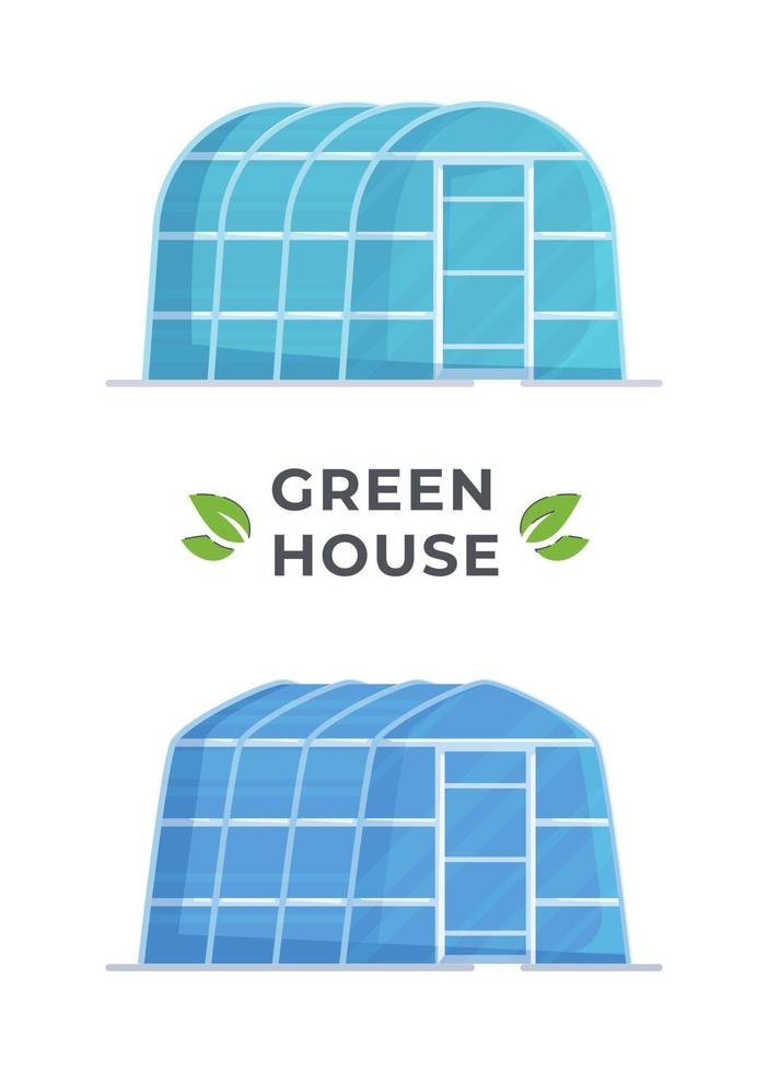 Greenhouses for growing plants. Vector illustration of glass houses. Set on white background.