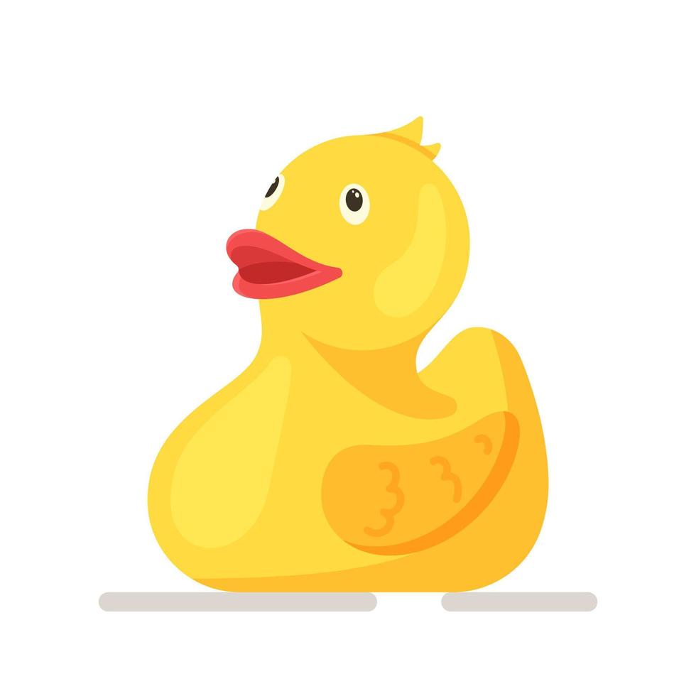 Vector illustration of a rubber duck in yellow. Toy for children and bathing in the bathtub.