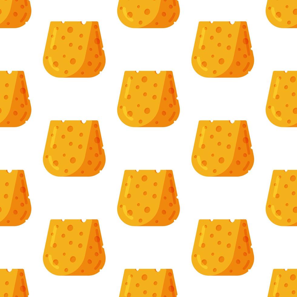 Vector pattern with cheese. Flat style cheese in bright yellow color. Seamless background with food.