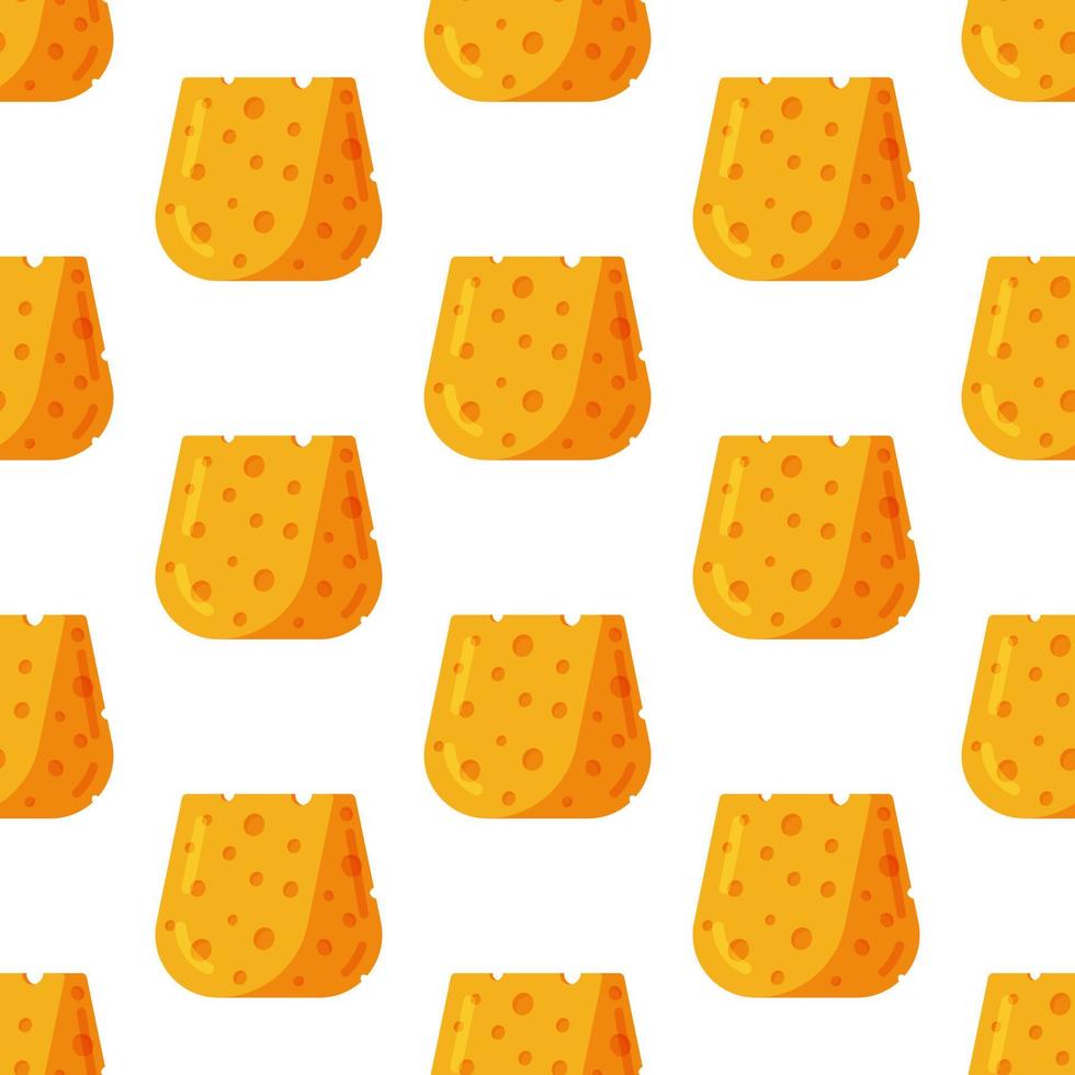 Vector pattern with cheese. Flat style cheese in bright yellow color. Seamless background with food.