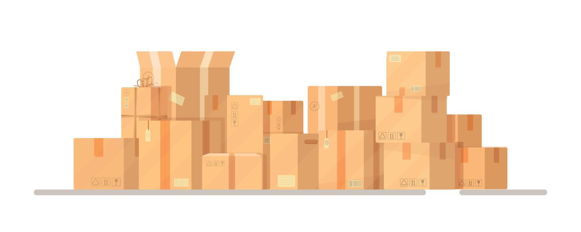 Vector parcel delivery concept. A warehouse with boxes and mail sorting. Flat style illustration.