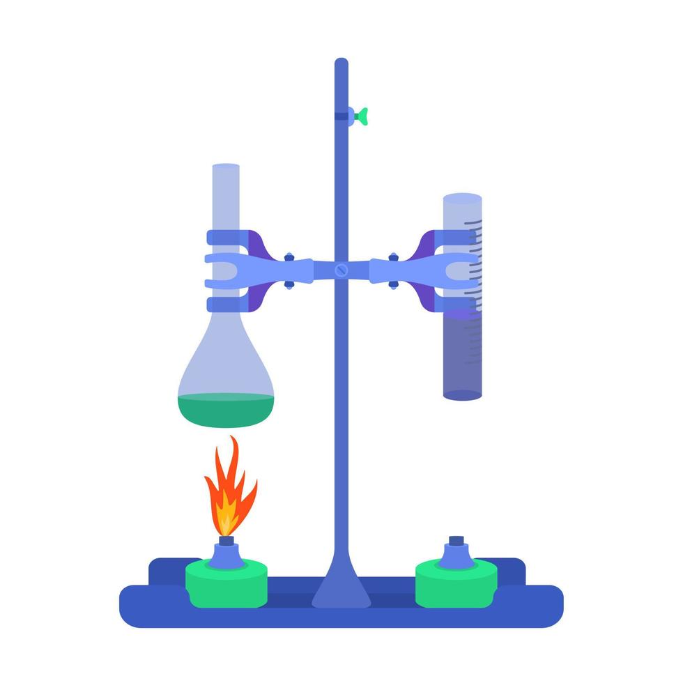 ilustración vectorial de tubos de ensayo químicos con ácidos. trípode con matraces para experimentos. vector