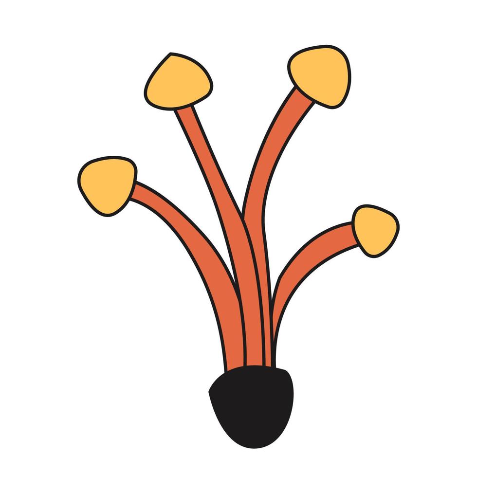 Mushroom. Outline style, 70s. Trending vector