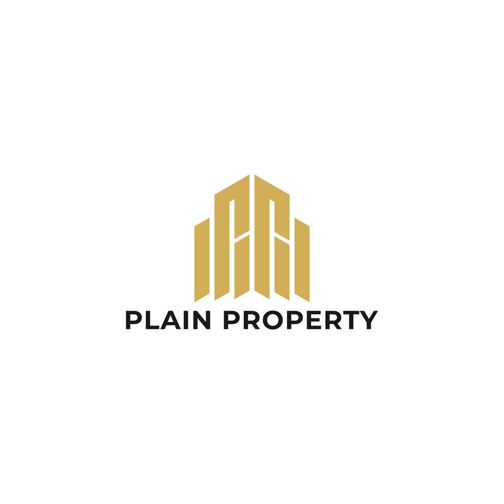 Abstract initial letter P or PP logo in gold color isolated in white